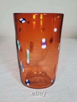 5 Lot Venetian Millefiori Murano Style Hand Blown Color Glass Tumblers Vintage