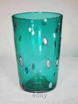 5 Lot Venetian Millefiori Murano Style Hand Blown Color Glass Tumblers Vintage