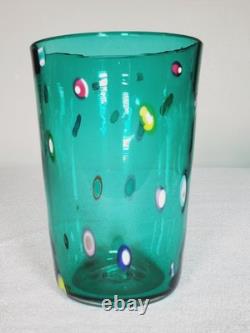 5 Lot Venetian Millefiori Murano Style Hand Blown Color Glass Tumblers Vintage