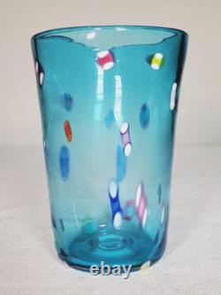 5 Lot Venetian Millefiori Murano Style Hand Blown Color Glass Tumblers Vintage