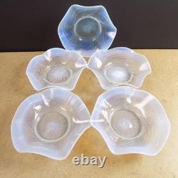 5 Vintage Murano Glass French Opalescent Swirl 5.25 Bowls Blown Italy