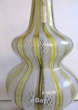 50's Vtg. D Martens Murano Latticino Glass LampYellowithGold/White Eames EraVGC