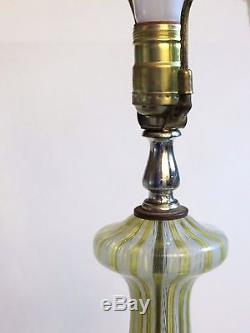 50's Vtg. D Martens Murano Latticino Glass LampYellowithGold/White Eames EraVGC