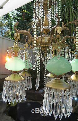 5Lt Vintage Serpent fish Brass Bronze Opaline JADE Murano glass Chandelier lamp