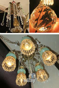 5Lt Vintage Serpent fish Brass Bronze Opaline JADE Murano glass Chandelier lamp