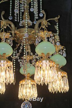 5Lt Vintage Serpent fish Brass Bronze Opaline JADE Murano glass Chandelier lamp