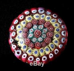 A Beautiful Vintage Murano Glass Paperweight With Red And Yellow Millefiori