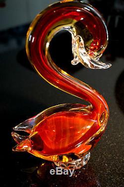 A Beautiful Vintage Murano Ruby Glass Swan