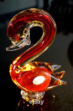A Beautiful Vintage Murano Ruby Glass Swan