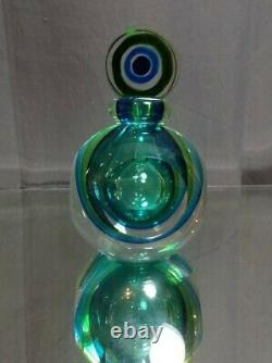 A Flavio Poli Perfume Bottle Sommerso Murano Italy Glass Vintage MCM Blue Green