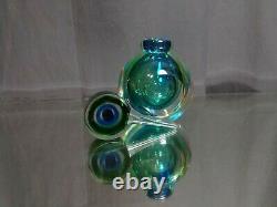 A Flavio Poli Perfume Bottle Sommerso Murano Italy Glass Vintage MCM Blue Green