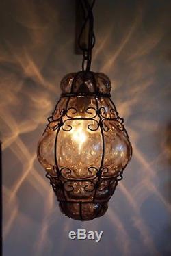 A Vintage Murano Venetian Glass Hall Porch Lantern Bohemian Ceiling Light (Ref1)