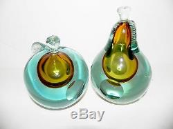 Alfredo Barbini Murano Sommerso Glass Fruit Bookends Blue & Gold Italy Vintage