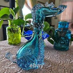 Alfredo Barbini Vintage 1950s Murano Blue Italian Art Glass Poodle Dog Sculpture