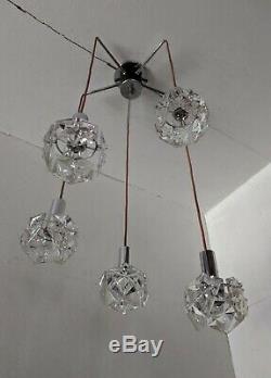 Amazing Retro Vintage 1960's Chrome Murano Glass Spider/Snowflake Ceiling Light