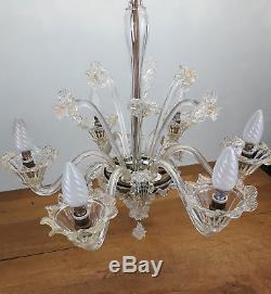 Ancien Lustre Verre Murano Doré Vintage Glass Chandelier