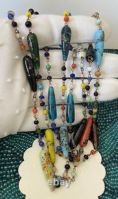 Antique 1800sVictorian Venetian Murano Art Glass Old Glass Beads Necklace 48.5