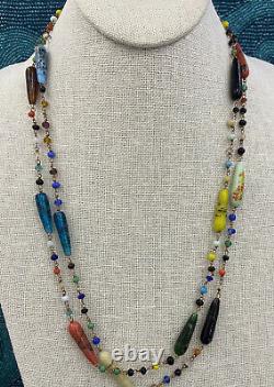 Antique 1800sVictorian Venetian Murano Art Glass Old Glass Beads Necklace 48.5