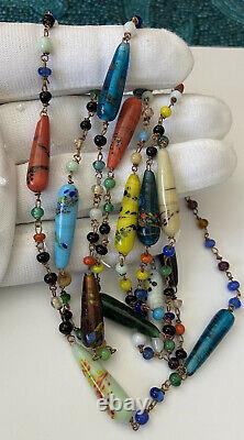 Antique 1800sVictorian Venetian Murano Art Glass Old Glass Beads Necklace 48.5