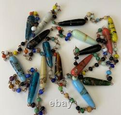 Antique 1800sVictorian Venetian Murano Art Glass Old Glass Beads Necklace 48.5