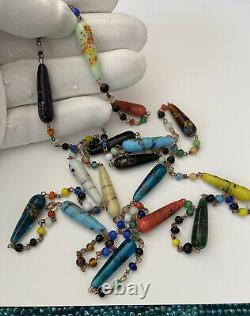 Antique 1800sVictorian Venetian Murano Art Glass Old Glass Beads Necklace 48.5