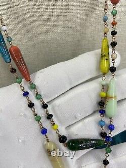 Antique 1800sVictorian Venetian Murano Art Glass Old Glass Beads Necklace 48.5