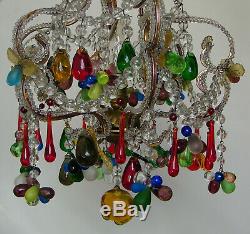 Antique Italian Murano Fruits Glass Drops Cage Chandelier Ceiling Light Vintage