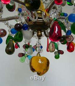 Antique Italian Murano Fruits Glass Drops Cage Chandelier Ceiling Light Vintage