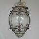 Antique Murano Hand Blown Clear Caged Glass Lantern Ceiling Light Vintage Italy