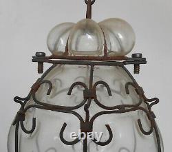 Antique Murano Hand Blown Clear Caged Glass Lantern Ceiling Light Vintage Italy