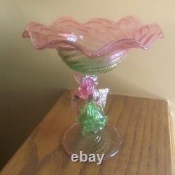 Antique Murano Venetian Art Glass pedestal Compote with Dolphin base