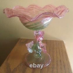 Antique Murano Venetian Art Glass pedestal Compote with Dolphin base