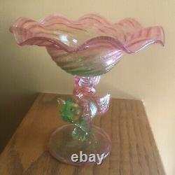 Antique Murano Venetian Art Glass pedestal Compote with Dolphin base