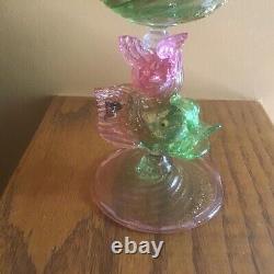 Antique Murano Venetian Art Glass pedestal Compote with Dolphin base