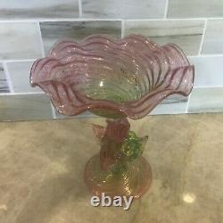 Antique Murano Venetian Art Glass pedestal Compote with Dolphin base