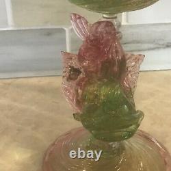 Antique Murano Venetian Art Glass pedestal Compote with Dolphin base