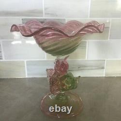 Antique Murano Venetian Art Glass pedestal Compote with Dolphin base