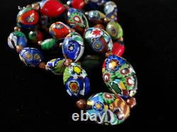 Antique Venetian Murano Oval Millefiori Bead Necklace Glass Art Deco 22 Italy