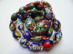 Antique Venetian Murano Oval Millefiori Bead Necklace Glass Art Deco 22 Italy