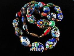 Antique Venetian Murano Oval Millefiori Bead Necklace Glass Art Deco 22 Italy