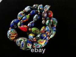 Antique Venetian Murano Oval Millefiori Bead Necklace Glass Art Deco 22 Italy