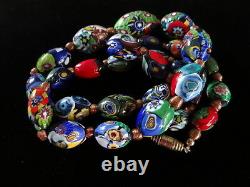 Antique Venetian Murano Oval Millefiori Bead Necklace Glass Art Deco 22 Italy