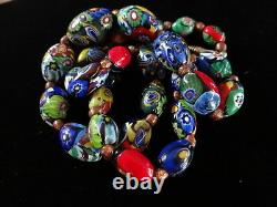 Antique Venetian Murano Oval Millefiori Bead Necklace Glass Art Deco 22 Italy