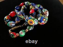 Antique Venetian Murano Oval Millefiori Bead Necklace Glass Art Deco 22 Italy