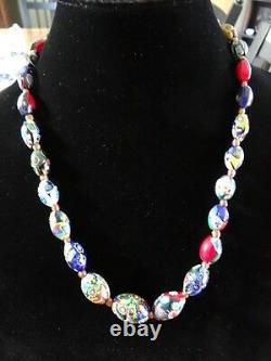 Antique Venetian Murano Oval Millefiori Bead Necklace Glass Art Deco 22 Italy