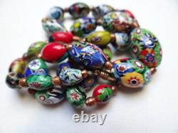 Antique Venetian Murano Oval Millefiori Bead Necklace Glass Art Deco 22 Italy