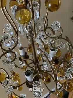 Antique Vintage Italian Crystal Beaded Murano Glass Birdcage Petite Chandelier