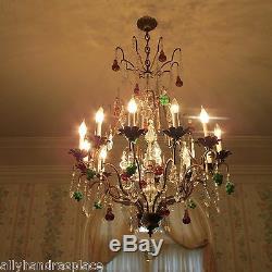 Antique Vintage Italian Crystal Directoire Murano Glass Fruit Chandelier 12 Lite