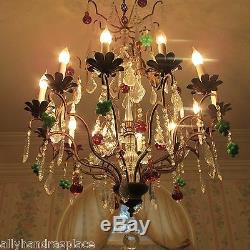 Antique Vintage Italian Crystal Directoire Murano Glass Fruit Chandelier 12 Lite