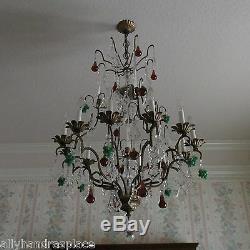 Antique Vintage Italian Crystal Directoire Murano Glass Fruit Chandelier 12 Lite